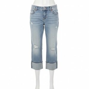 American Eagle Hipster Jeans Women 6 Blue Distressed Denim Cropped Cuffed Casual